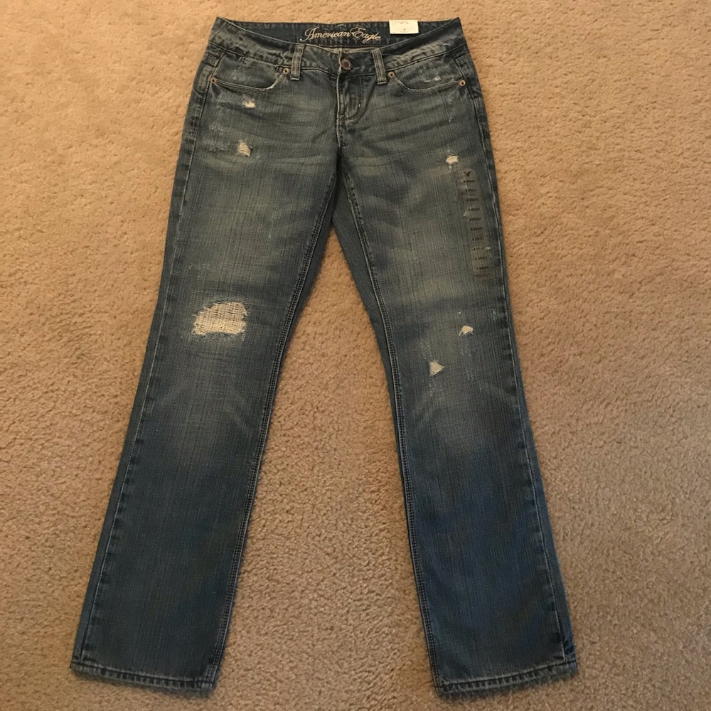 American Eagle Straight Rip and Repair Wash Jeans